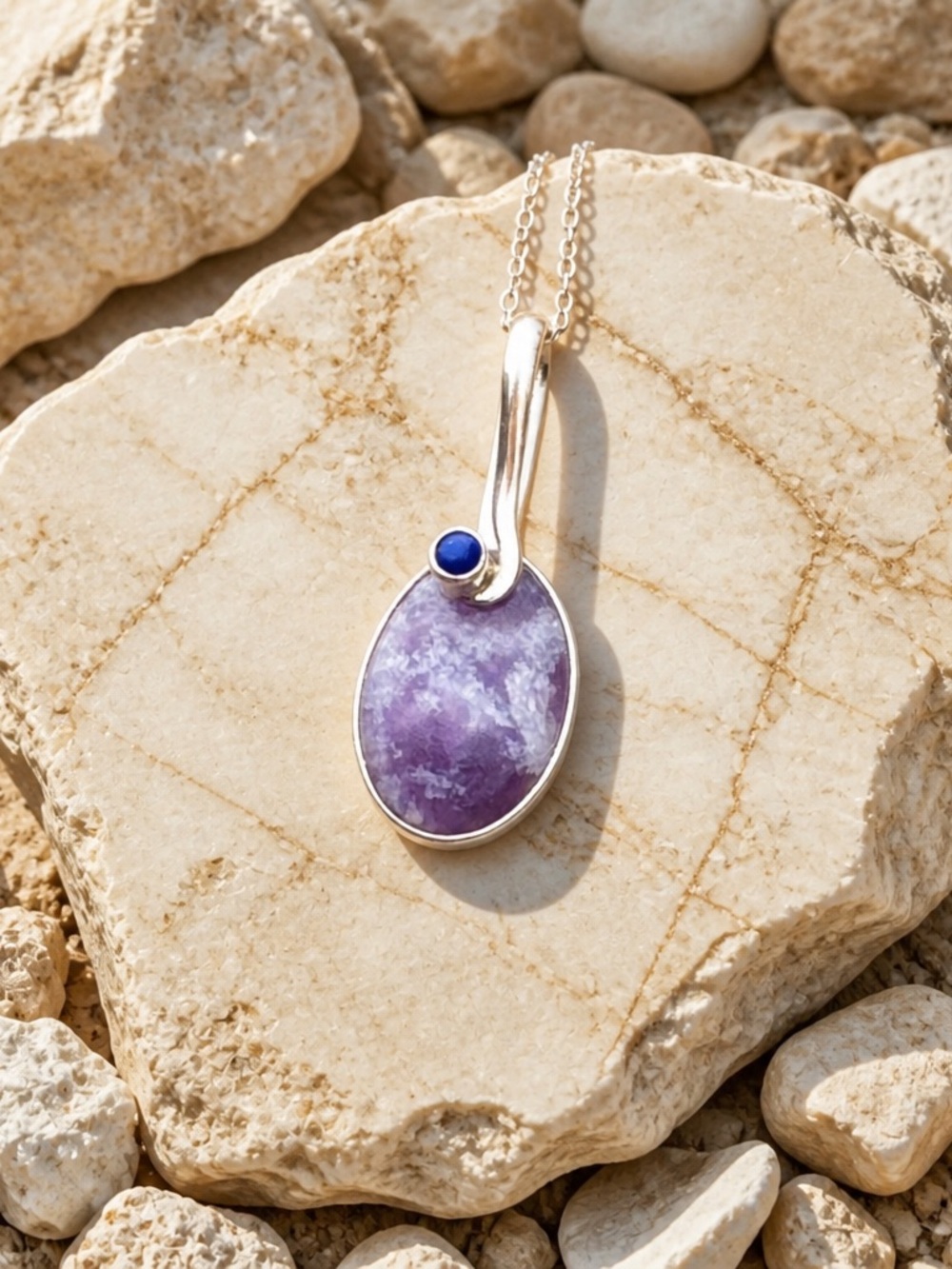 NEW! Lepidolite & Lapis Necklace